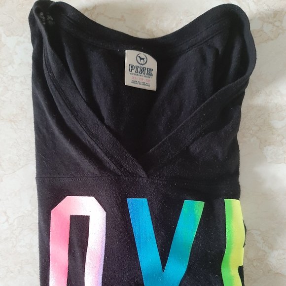 Victoria Secret Pink XS Long Sleeve LOVE Tee Black - Picture 5 of 5